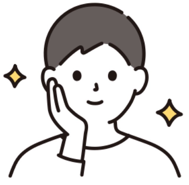 スキンケアの効果でキレイな肌になって喜ぶ男性の画像