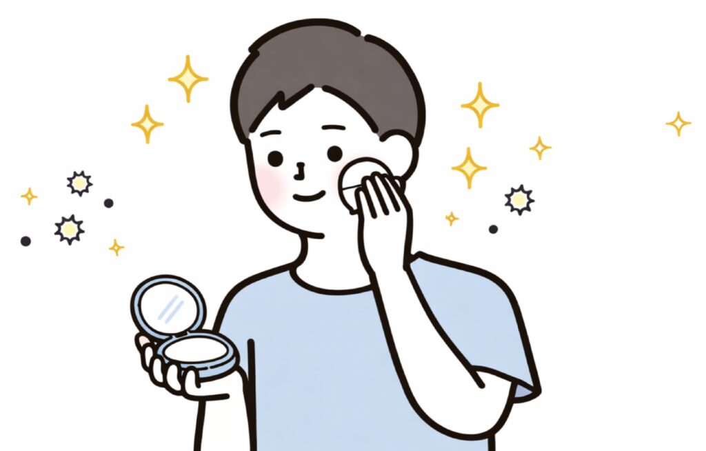 花粉防止のためのクリアカラーパウダーを塗布している画像