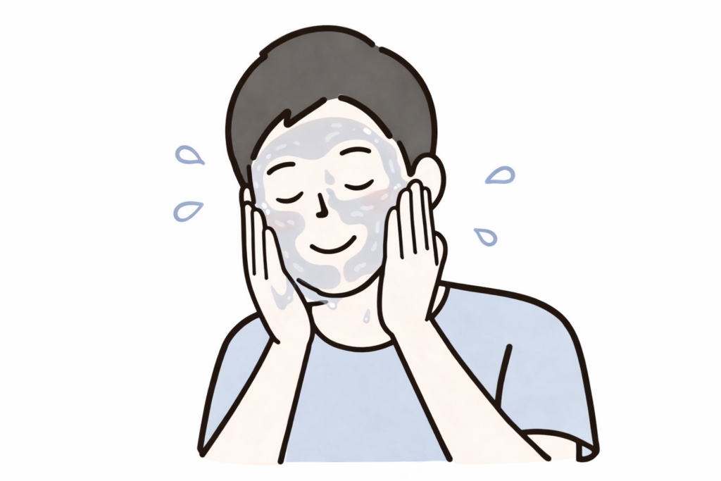 「ビオレ おうちdeエステ ディープクレイ洗顔」(角栓崩壊洗顔)が向いている男性が実際に使用している画像