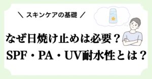 日焼け止めの必要性と日焼け止めに表示されているSPF・PA・UV耐水性の意味を解説する記事のアイキャッチ画像