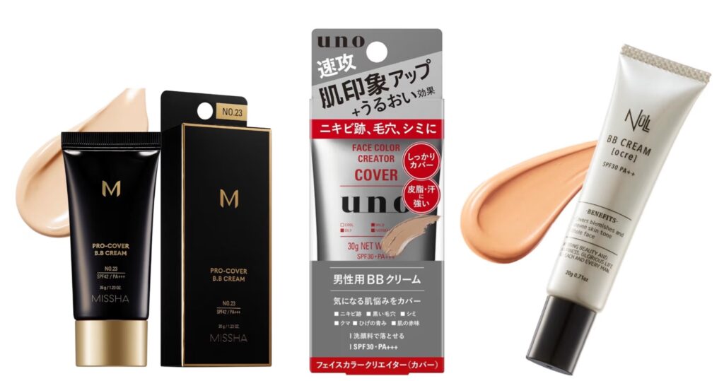 メンズBBクリームの中で、青ひげやニキビ跡やシミが気になる肌に向いている高カバー系のBBクリームの紹介画像
