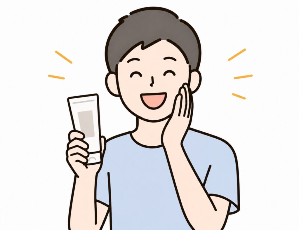 メンズ向けオールインワンを使って満足している男性の画像