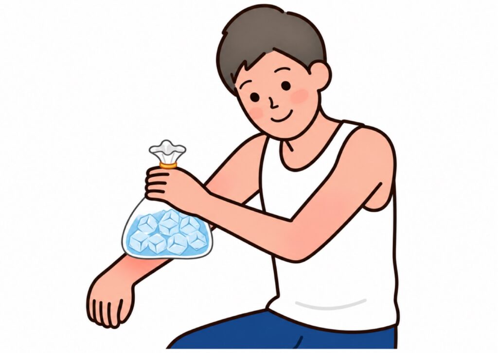 日焼けした肌を冷やしている男性の画像