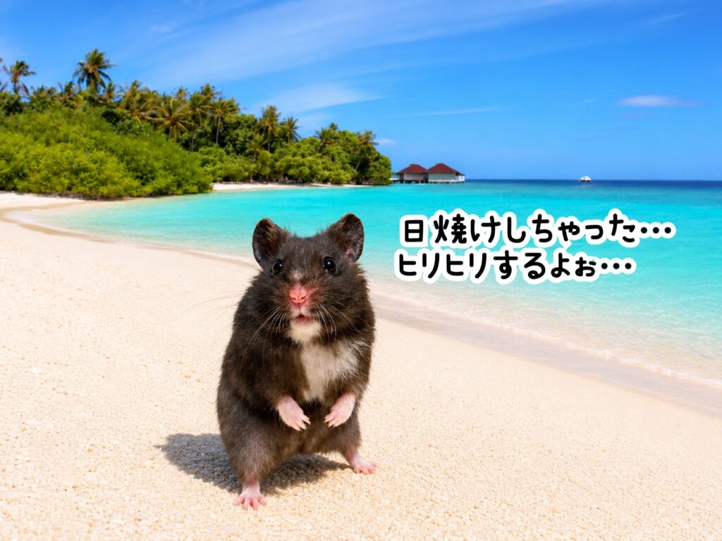 海で遊んだら日焼けして肌がヒリヒリしている男性の画像