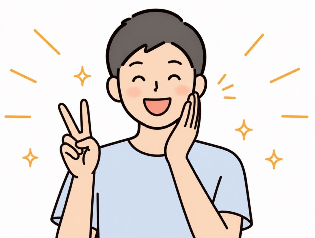 日焼け後のアフターケアがきちんとできて肌状態が整って喜んでいる男性の画像