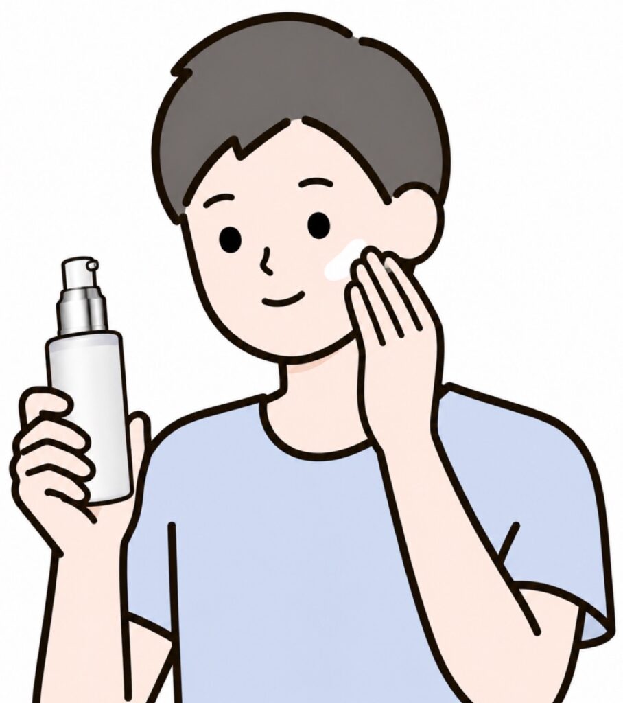 美白美容液を塗っている男性の画像