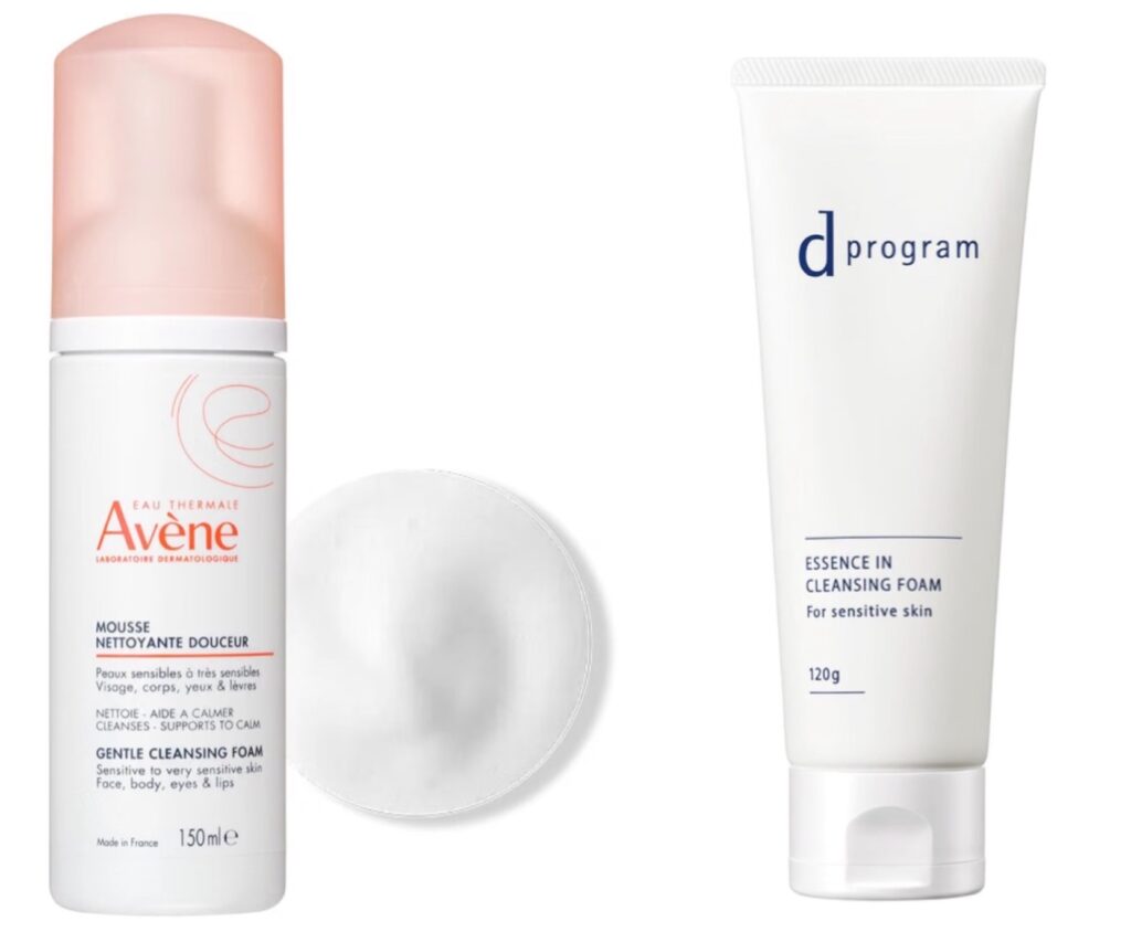敏感肌向けメンズ洗顔料の商品画像。アベンヌ(Avene) スキンバランスフォーム モイスト、dプログラム(d program)エッセンスイン クレンジングフォーム