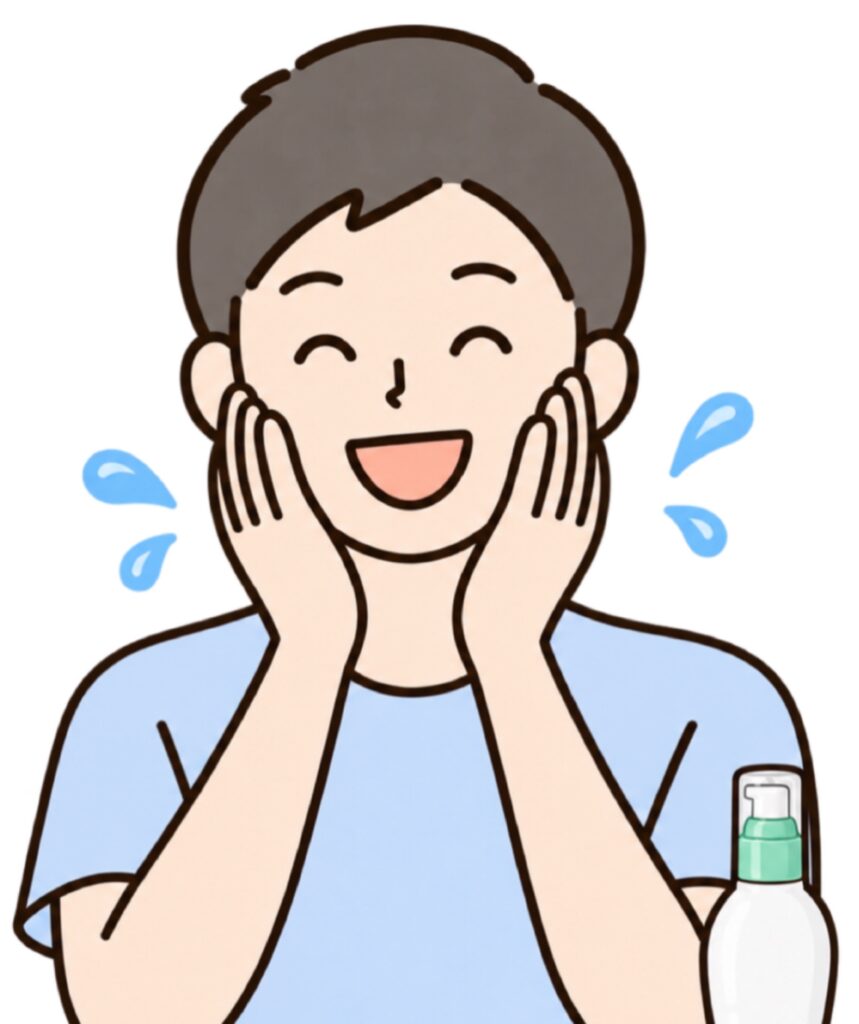 メンズスキンケア初心者向け化粧水を肌につけている男性の画像