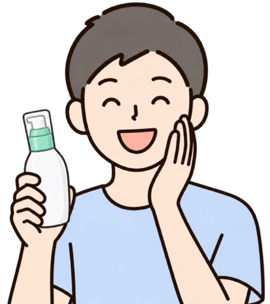 メンズスキンケア初心者向け化粧水を使って満足している男性の画像